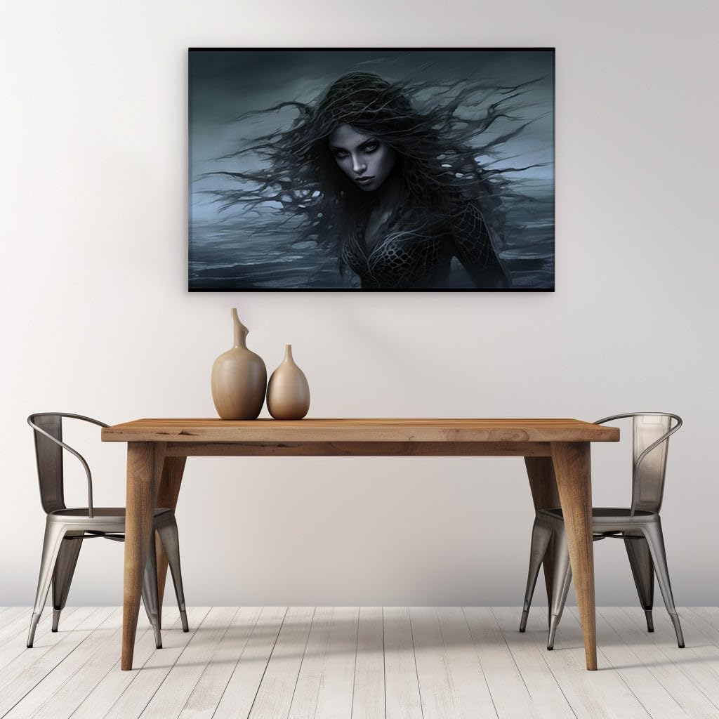 Canvas for Living room. Stormy Elegance: A Portrait of Mystic Power Against the Sea, 27 x 18 inch Canvas Wall Art - Contemporary Masterpieces - Modern Home Decor - 69x46 cm (27x18 inch)