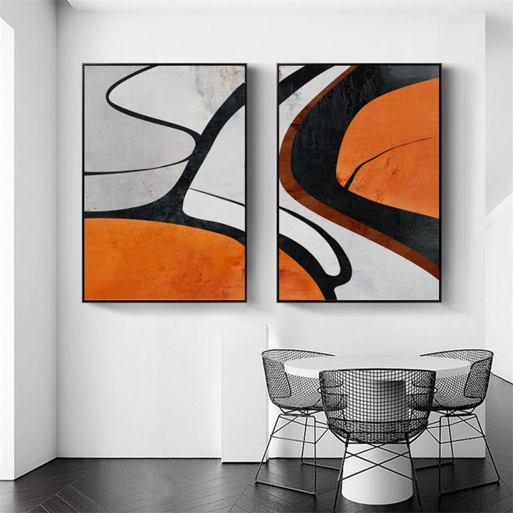 WBYZAC 2 Pieces Poster-Modern Abstract Orange Geometric Wall Art Prints Canvas Paintings Poster Picture Living Office Bedroom Home Room Decoration Artwork-60 * 80cm (No Frame)