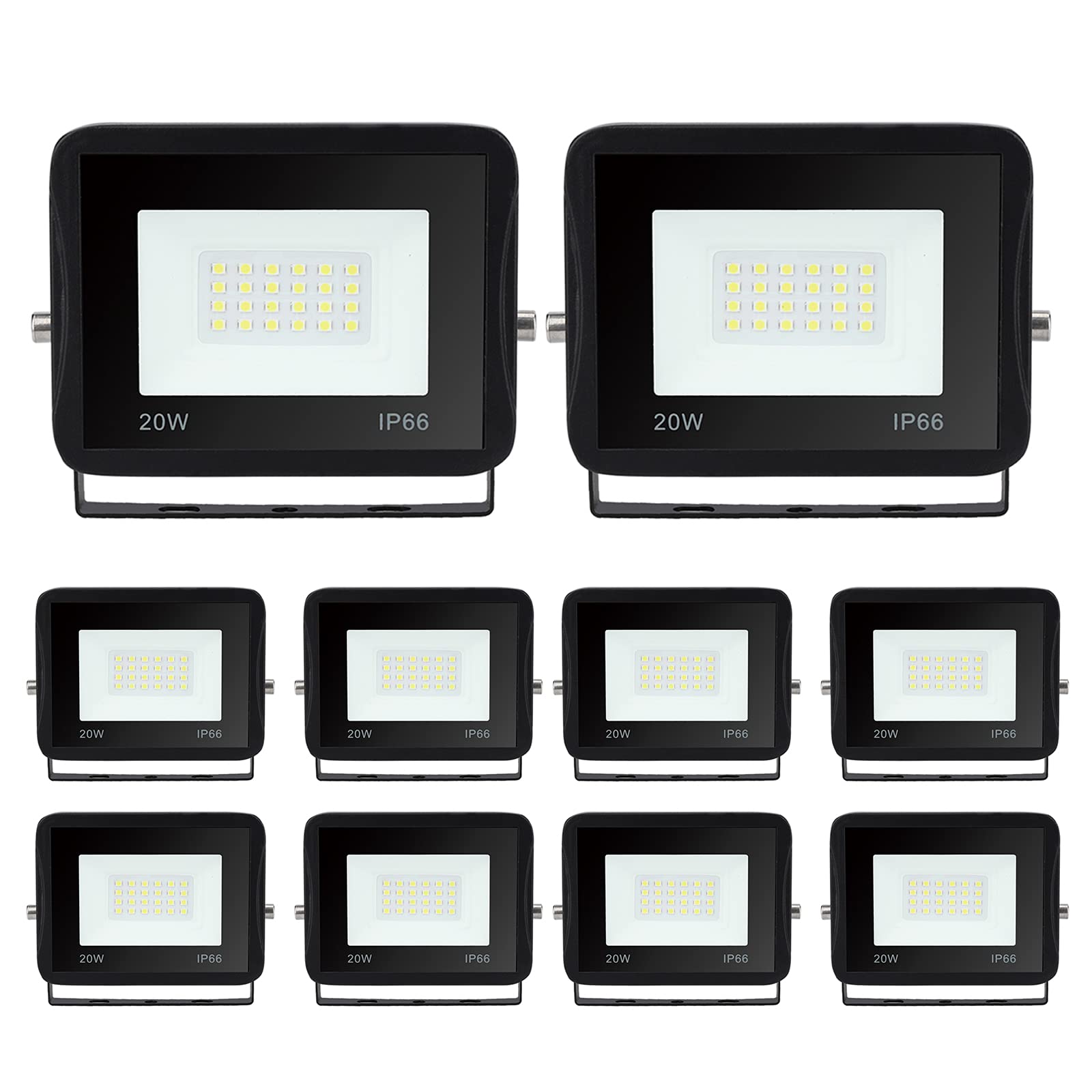 LED Strahler Außen, 20W Fluter Scheinwerfer, Wasserdicht IP66, Wandbeleuchtung Flutlicht 230V, Superhell Kaltweiß Außenstrahler 1700LM 6000K Beleuchtung Außenlampe