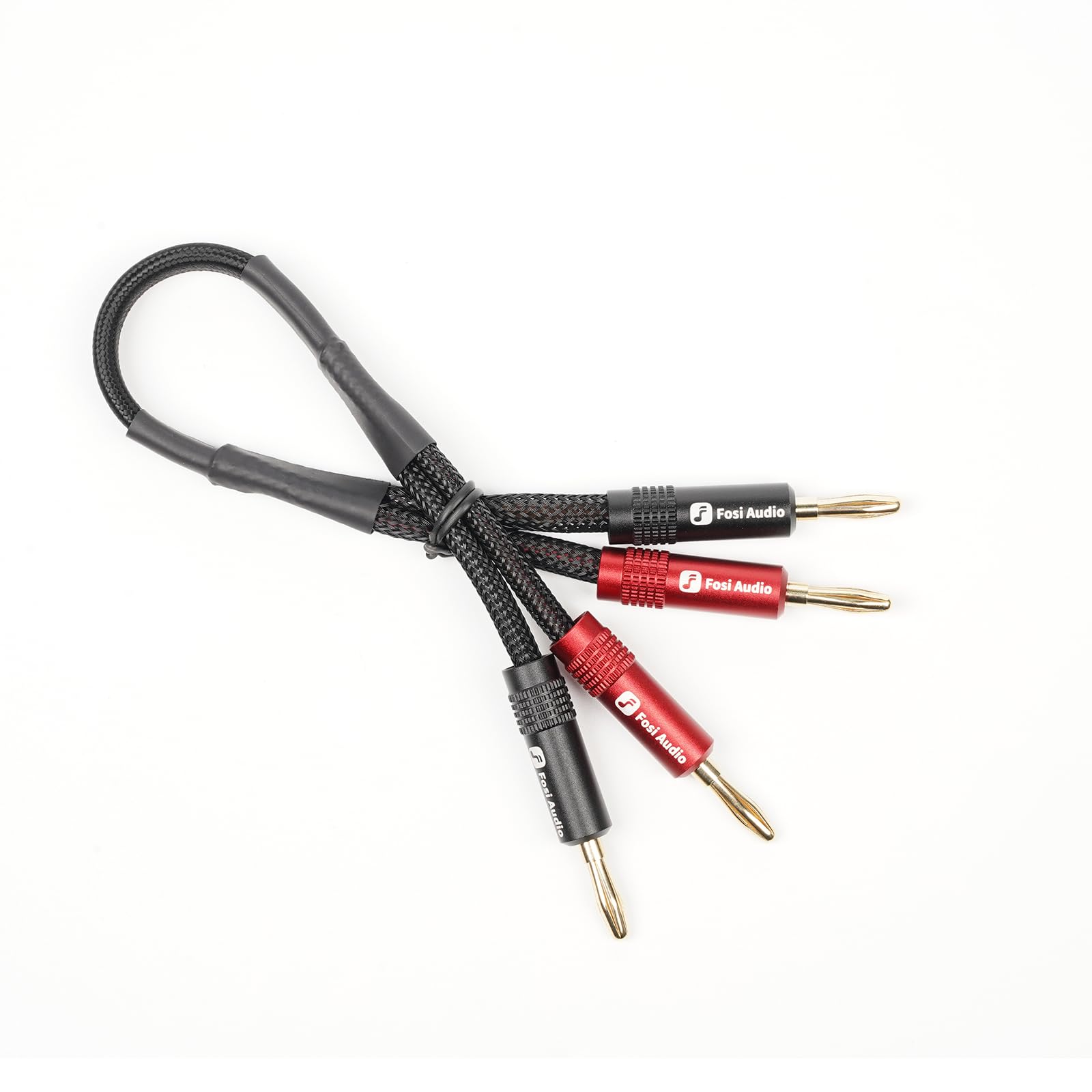 Photo 1 of Fosi Audio 14AWG Braided Speaker Wire 0.9Ft, 1 Pack Pair Cable with 4 Gold Plated Banana Plugs, Black Cables for Home Audio Stereo Amplifier/Receiver/Bookshelf/Passive Speaker (0.3m/11.8in)