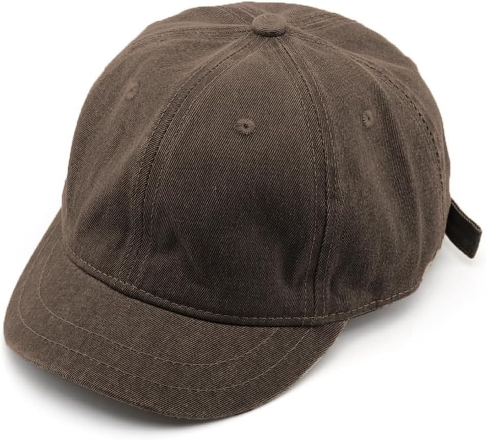 Short Brim Baseball Cap for Men Women Unconstructed Washed Cotton Adjustable Short Bill Hat Vintage Low Profile Dad Hat
