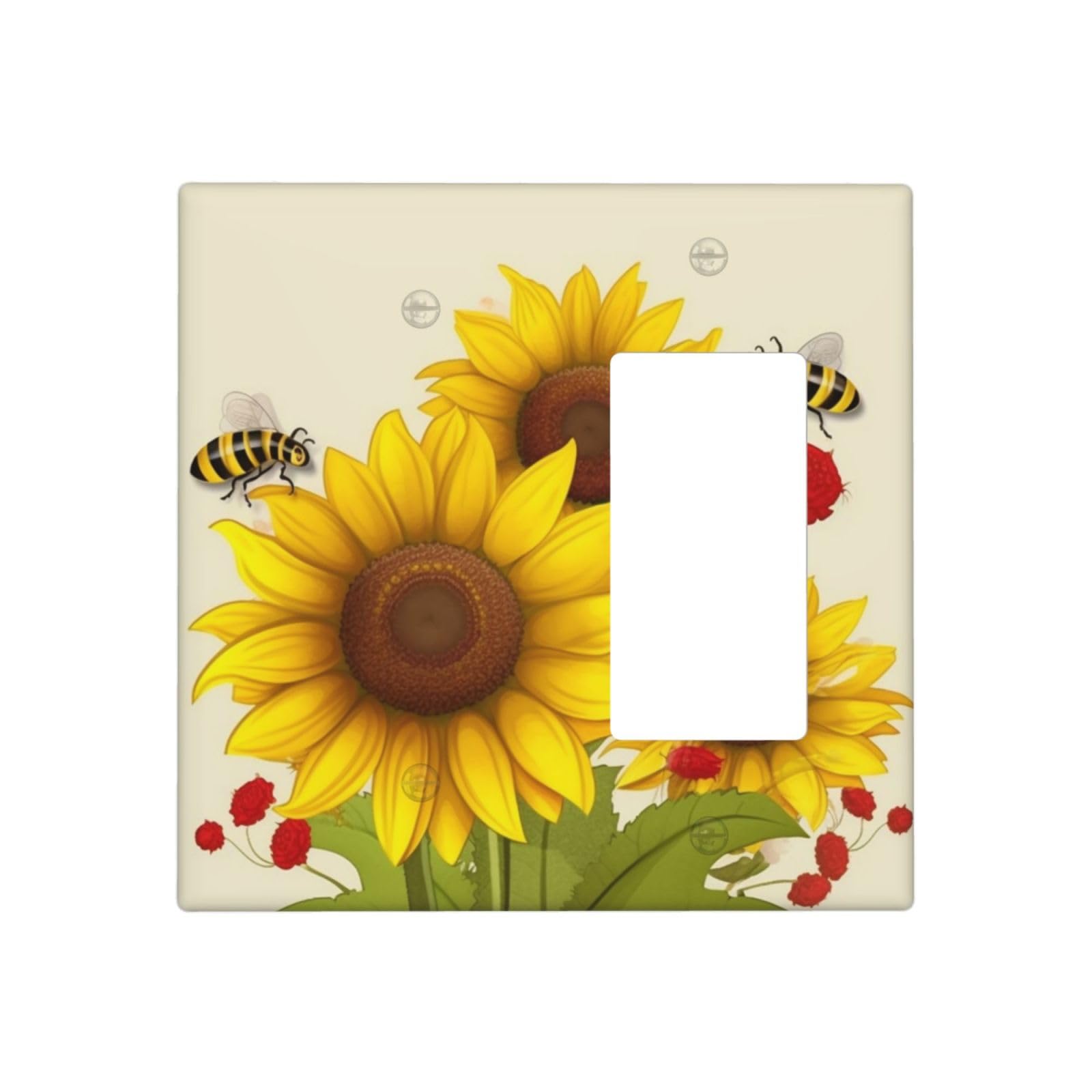 Decorator Wall Plate 2 Gang Light Switch Covers Bees Sunflowers Daisy Rose Flowers Wallplate Double Toggle Switch Plate Mid-size Electrical Outlet Covers Decorative Wall Switch Plate Cover