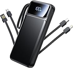 Power Bank, Portable Charger with Built in Cable 22.5W Fast Charging Battery Pack 10000mAh Slim 6 Outputs 3 Inputs LED Display Phone Charger for iPhone Samsung Pixel Moto iPad Travel Essential Gift