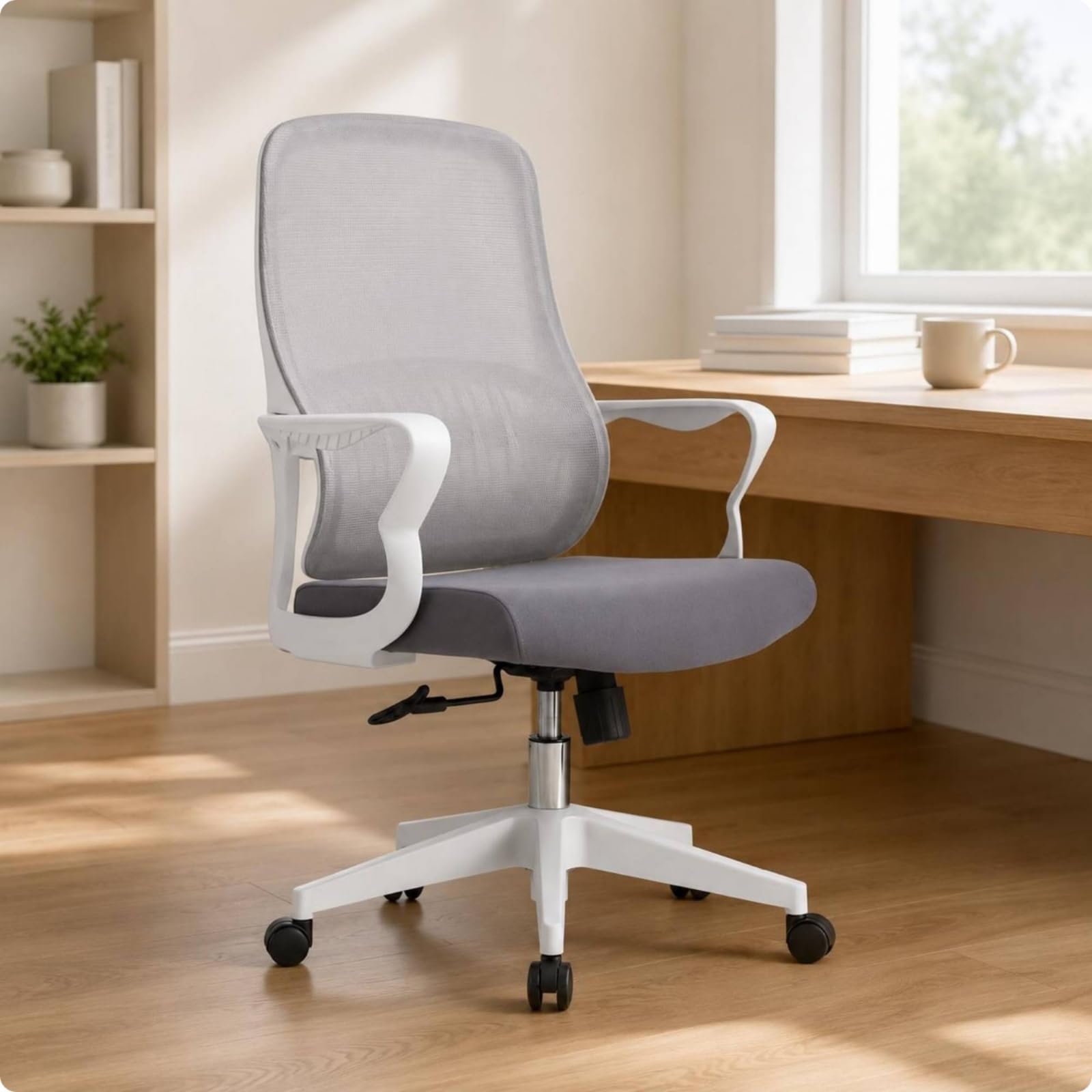 Sedia da Ufficio Ergonomica Sedia da Scrivania Sedia Girevole Sedia Operativa con Rete Cuscino Seduta Morbido Braccioli Fissi E Ruote Girevoli Adatta, style to 1