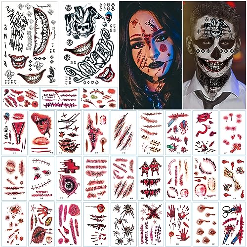 32 Fogli Tatuaggi Temporanei di Halloween