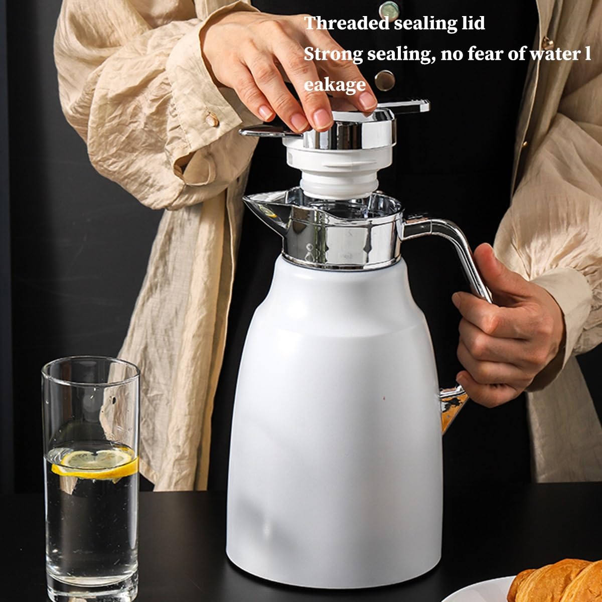 Ilated - Jarra térmica roja de café de 1786 g, termo de acero inoxidable de doble pared, taza de viaje a prueba de fugas para oficina, camping y uso al aire libre, dispensador de bebidas aislado