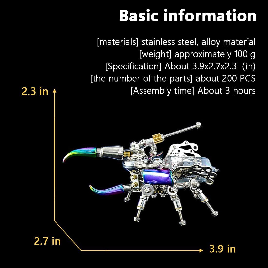 Mechanical Beetle 3D Metal Puzzle Kit | 200PCS Stainless Steel DIY Assembly Model with Electroplated Details | Colorful Insect Collectible for Home Display image 3