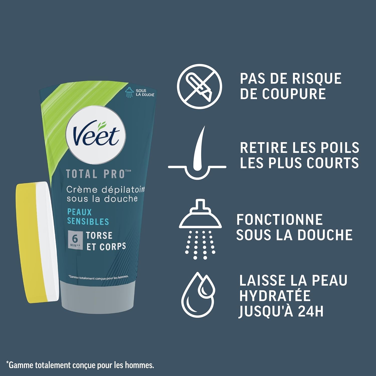 VEET MEN - Crèmes Dépilatoires Homme sous La Douche - Peaux Sensibles (Crème Dépilatoire sous la douche 3x150ml)