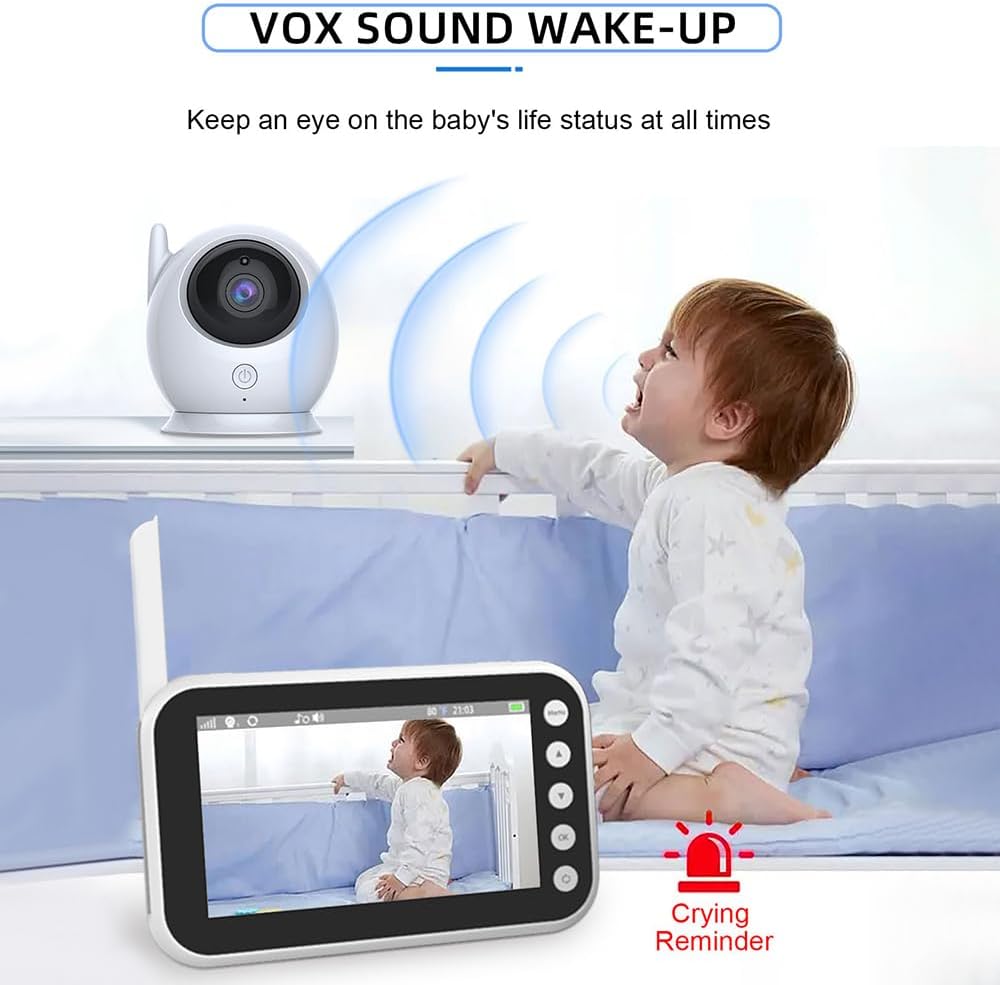 WiFi Baby Monitor with Camera and Audio-4.3in LCD Display Video Monitor with 720P Camera, 2.4GHz FHSS, 2-Way Talk, Temperature Detection, Night Vision, 8 Lullaby, 300m Range, 2000mAh Battery