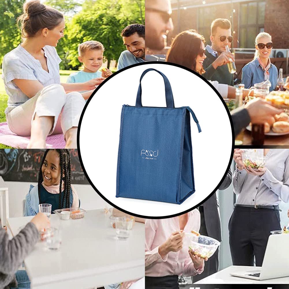 Borsa Termica Pranzo Riutilizzabile Pieghevole, Tre Strati Tessuto Spesso, per Lavoro Scuola Picnic, Navy Blue
