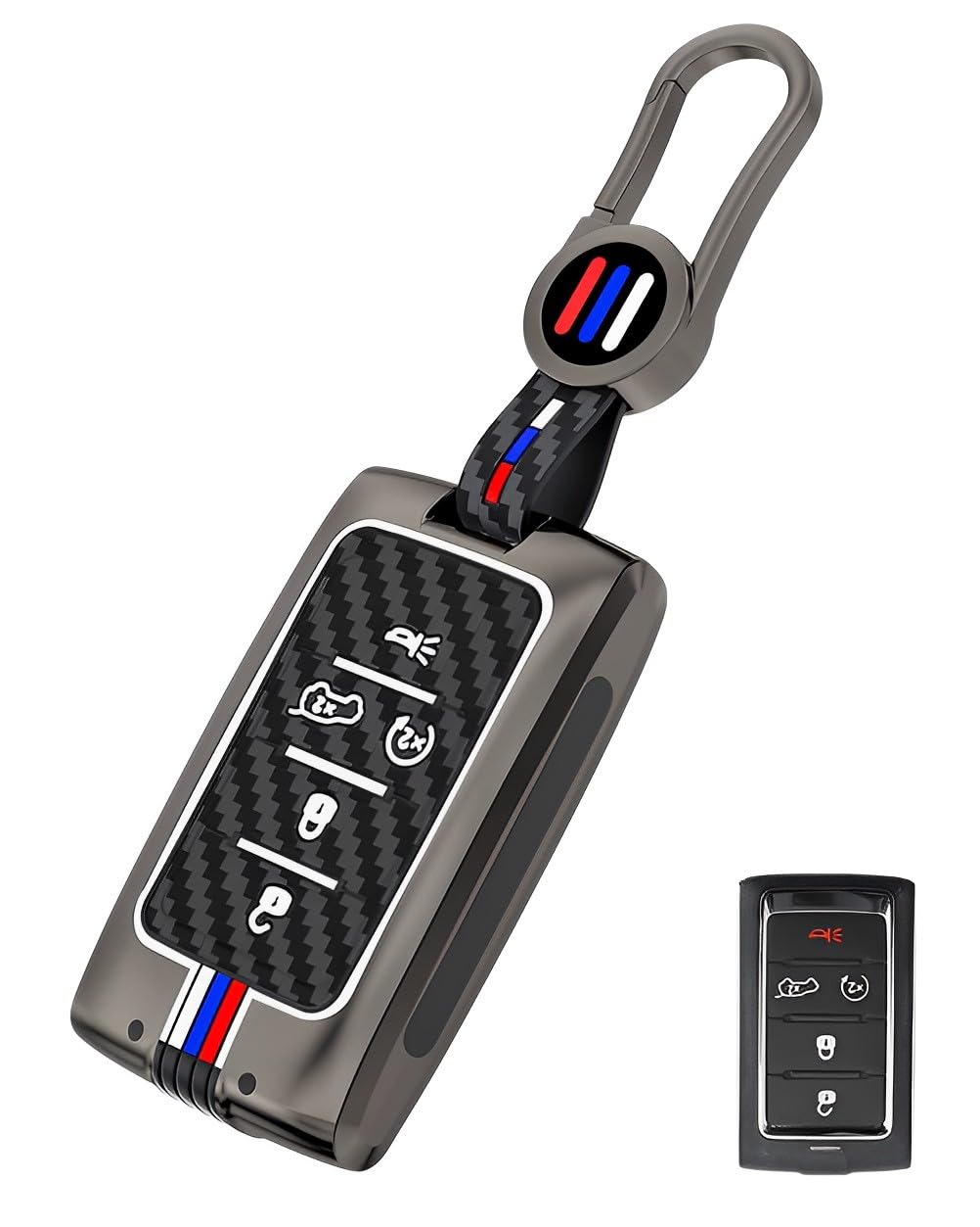 YONUFIfor Jeep Key Fob Cover Case Metal Shell Smart Keys Holder Protector Compatible for Jeep Grand Cherokee L Grand Wagoneer 5 Button 2023 2022 (JPE5-Carbon Fiber)