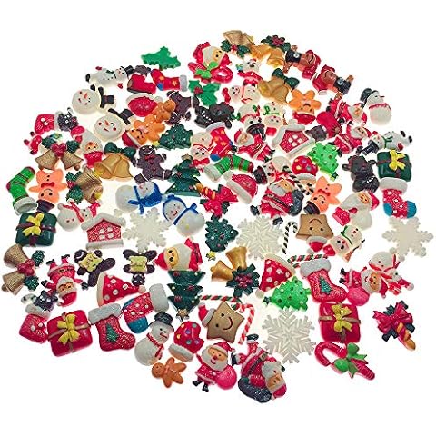 SIX VANKA 100pcs Miniature X'Mas Christmas Decoration DIY Flatback Resin Jingle Bell Sock Craft Embellishment Sets Cover