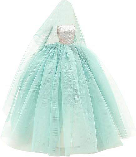 BARWA Vestido de novia azul claro con velo Fiesta de noche Princesa Vestido azul claro para muñeca de niña de 11.5 pulgadas