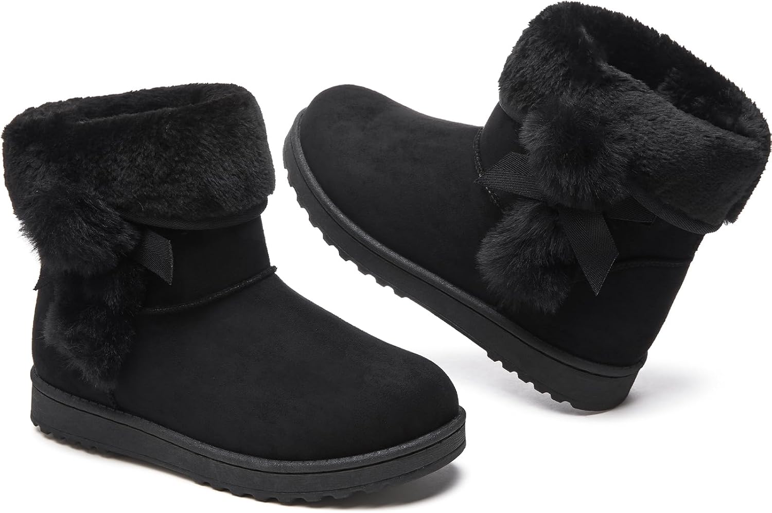 Eydram Women Winter Boots Fur Lined Fashion Mid Calf Boots for Women Warm Fuzzy Boots Comfortable Black Womens Snow Boots with Bowknot - Image 6