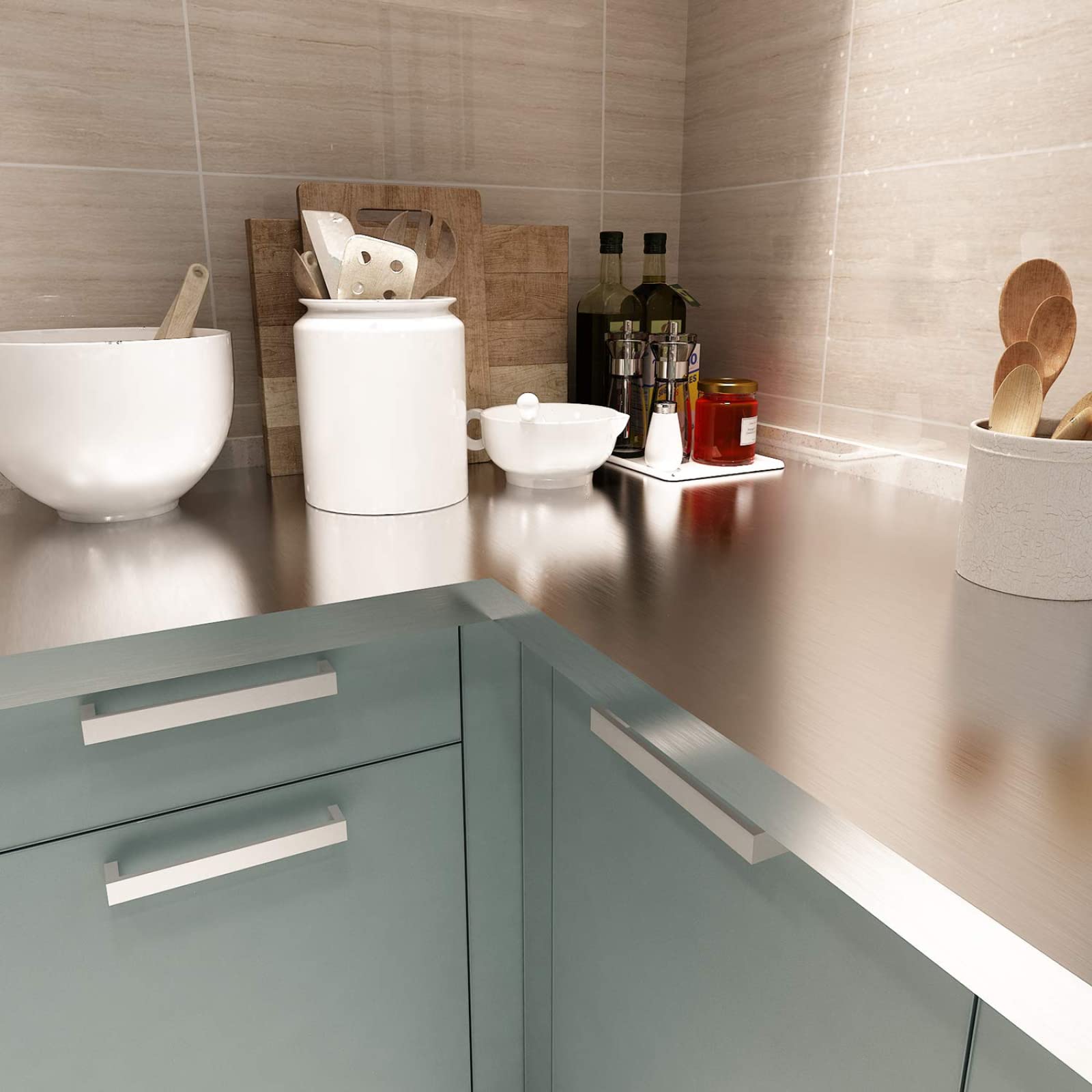 Borde del papel pintado plata cepillada Auto Adhesivo del Papel Pintado del PVC Cenefa autoadhesiva para decoración de pared de cocina baño 10cm X 500cm