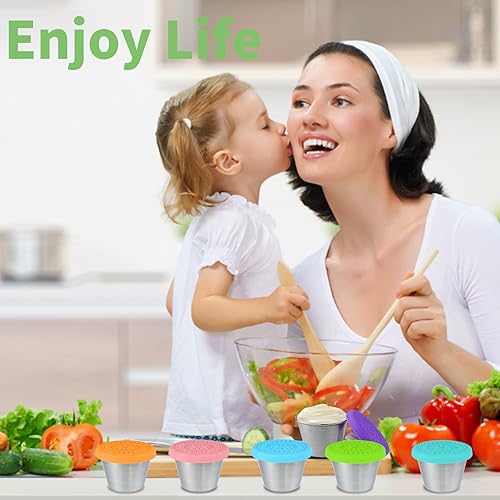 Miniatura 7 de 10 recipientes de aderezo de ensalada de 2.5 onzas para llevar, recipientes de condimentos de acero inoxidable con tapas de silicona, recipientes de