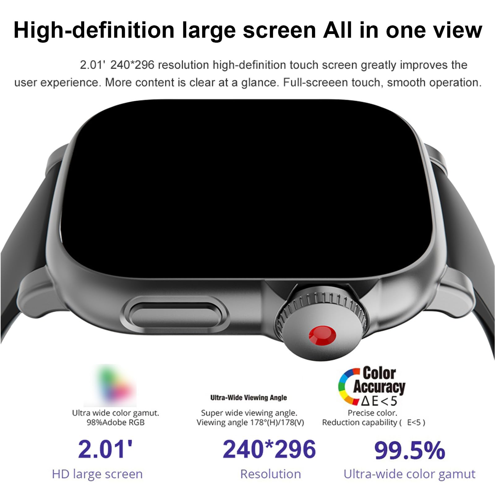 Montre Intelligente avec Lecteur de Musique, écran Tactile HD 2,01 Pouces, Batterie 800 MAh, BT 5.4, Lecteur MP3 MP4, Montre de Sport avec Modes Sportifs, Moniteur de Fréquence (64G)
