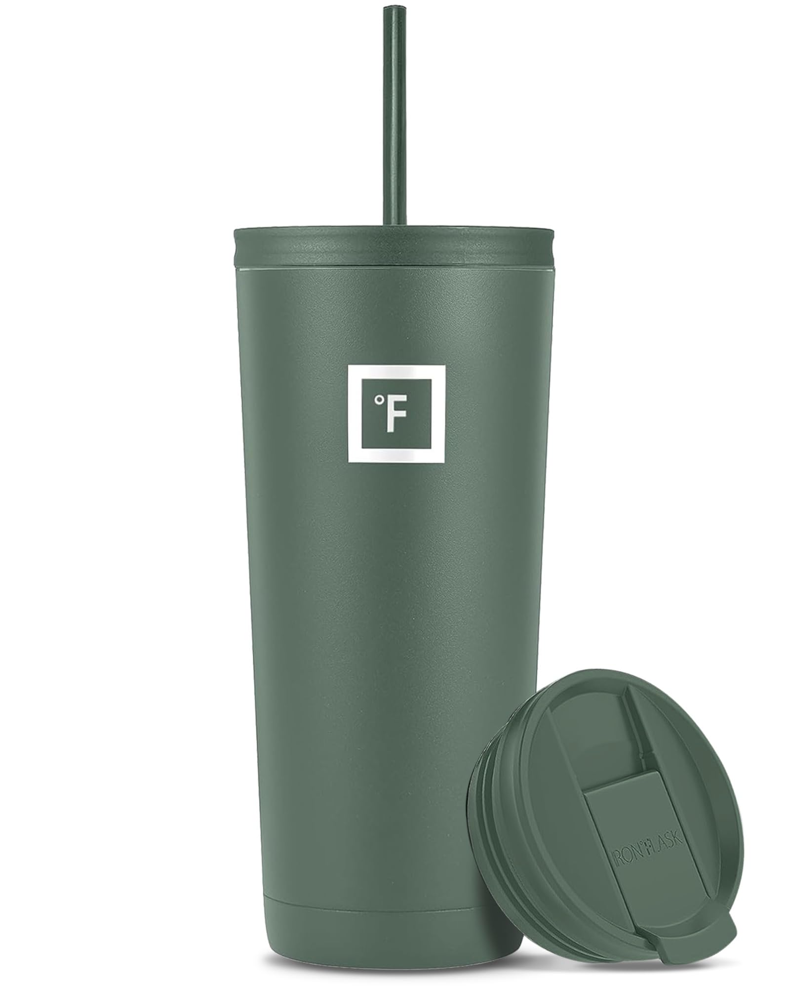 IRON °FLASK Classic Tumbler - Vacuum Insulated Stainless Steel Water Bottle, Double Walled, Drinking Cup, Insulated Travel Mug (Sage, 24 oz Solid Lid)