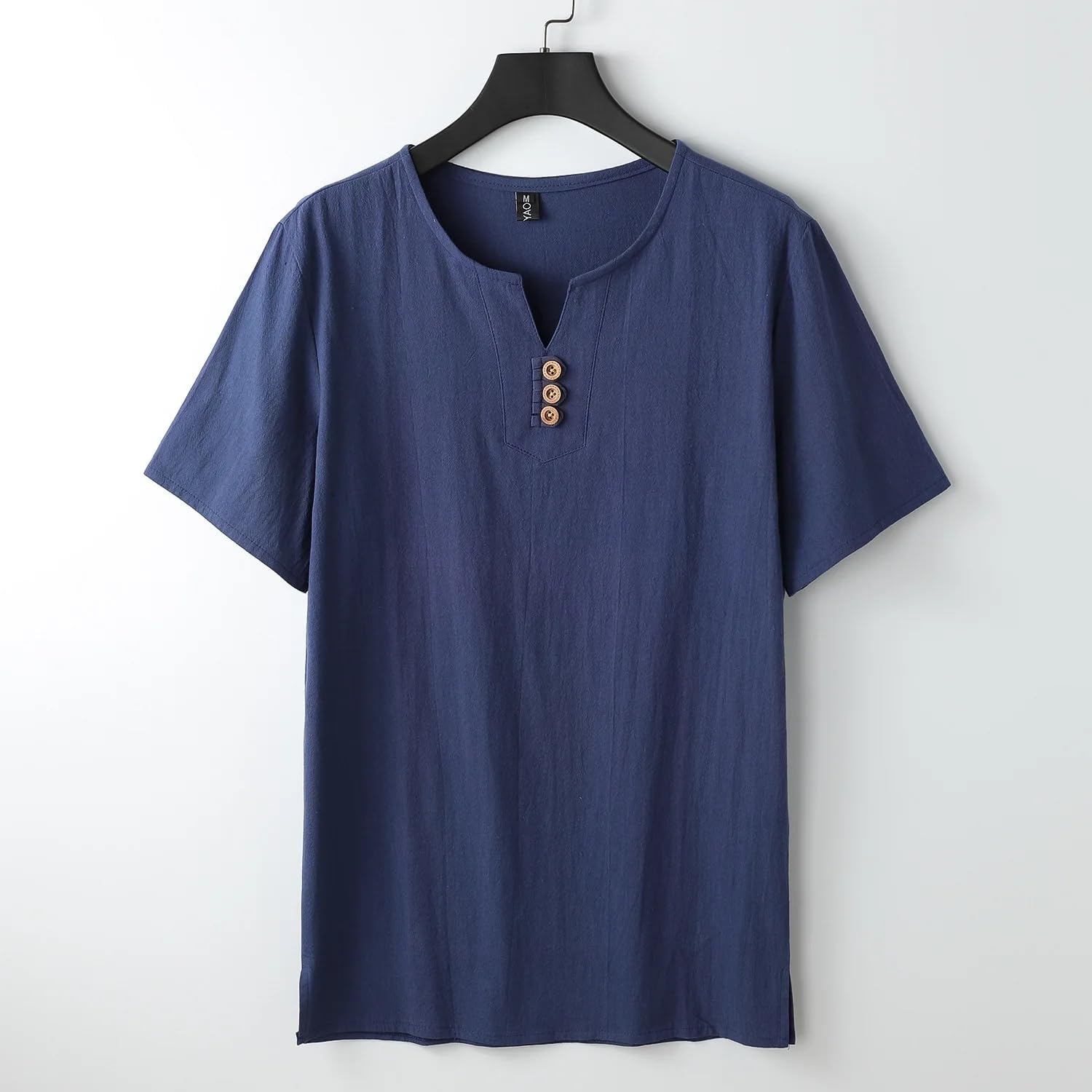 Cotone Lino T-Shirt Uomo Estate Tinta Unita Maglietta Casual Lino Tees Top Maschio Henley Collar T Shirt