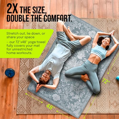 Image of gogoKIWI Hot Yoga Mat Towel 72 inchx48 inch, Yoga Mat Towel Non Slip with Corner Pockets for Pilates, Extra Large Printed Carpet-Style Design, Sweat Absorbent Mat Cover