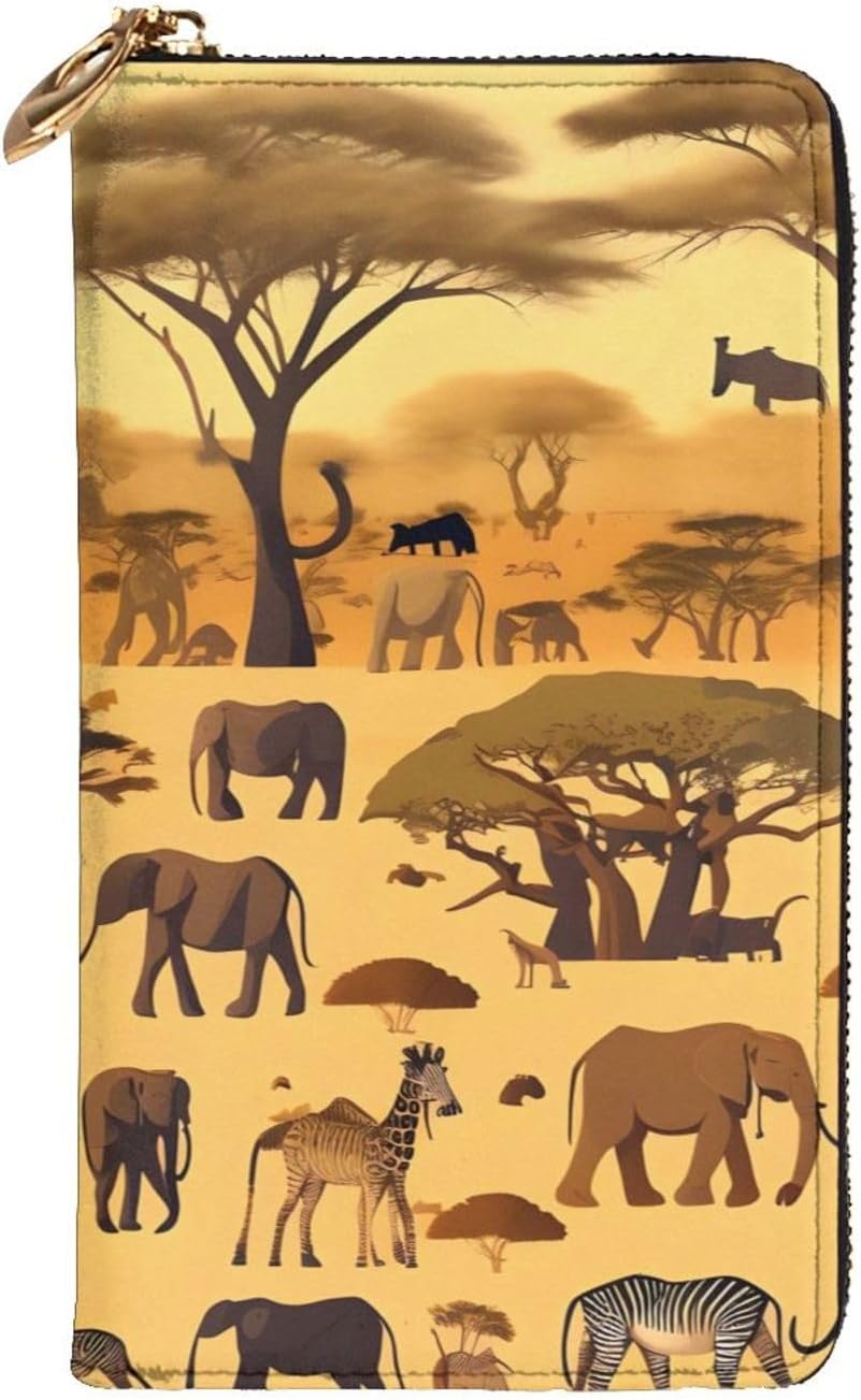 African grassland animals Women's wallet, clutch wallet, with zipper, large capacity.