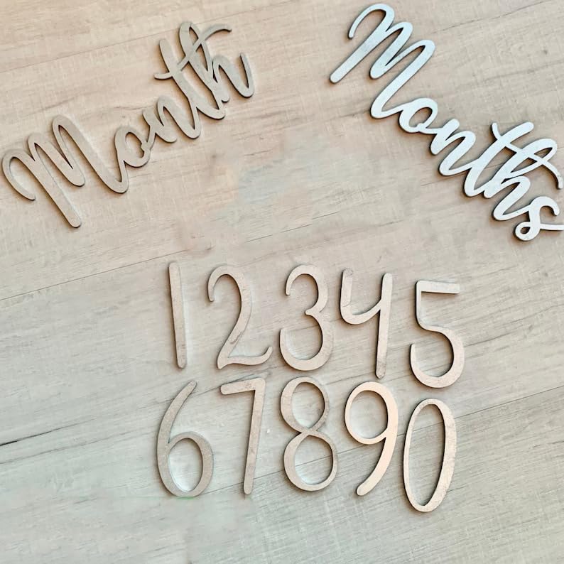 Haoser Baby Monthly Milestone Wood Cutouts-Baby Shower Gift-Monthly Photo Prop-Milestone Marker-New Baby Gift-Babys First Year,1 Count,Beige