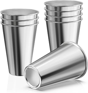 Set of 8 Stainless Steel Cups,12oz Stainless Steel Kids Cups,Stackable Metal Drinking Cups for Home, Party, Camping, Outdoor
