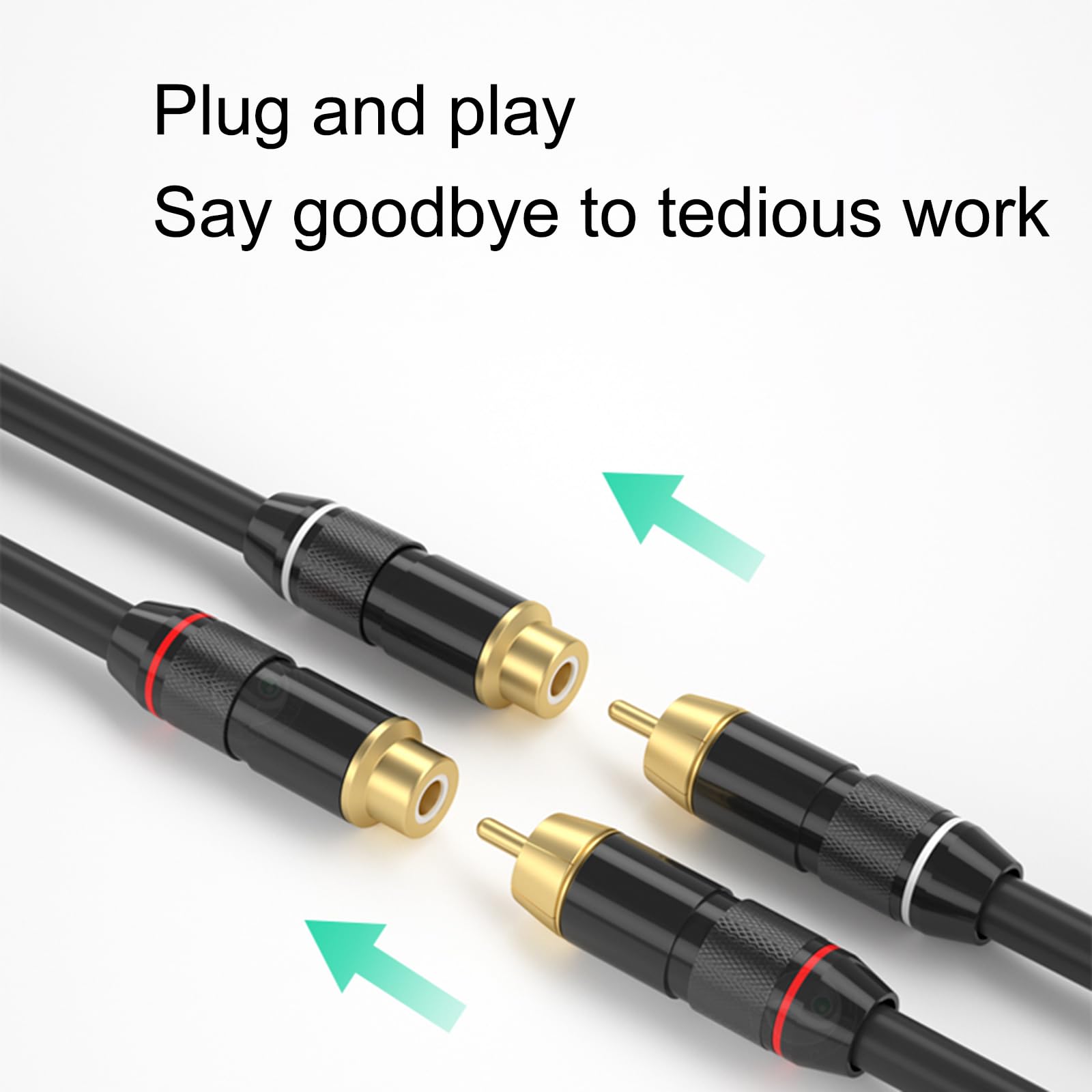 2RCA femelle vers 2RCA mâle, câble audio stéréo, boîtier en métal doré, rallonge flexible pour haut-parleurs, connecteurs plaqués or