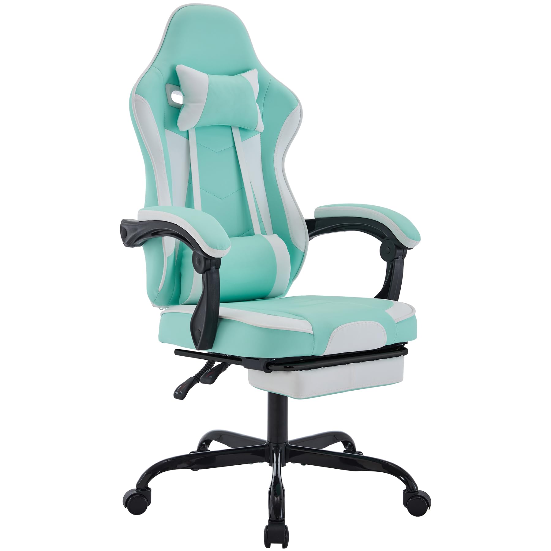 Green Ergonomic Gaming Chairs for Adults, Swivel Height Adjustable Comfortable Office Desk Chair with Footrest and Lumbar Support, PU Upholstered Computer Chair with Headrest (Green)