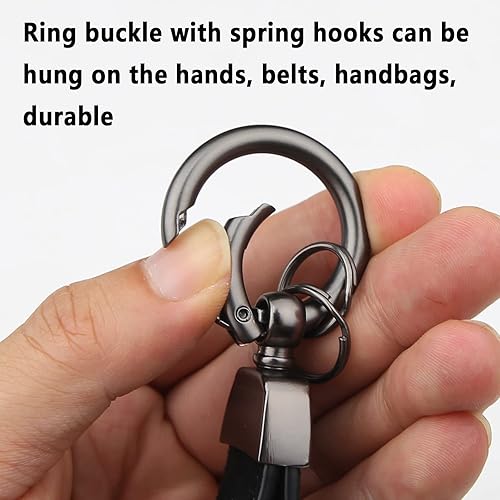 Miniatura 4 de Llavero de cuero genuino para automóvil, soporte de llavero de cuero, giratorio de 360 grados, con anillo en D antipérdida, 3 llaveros