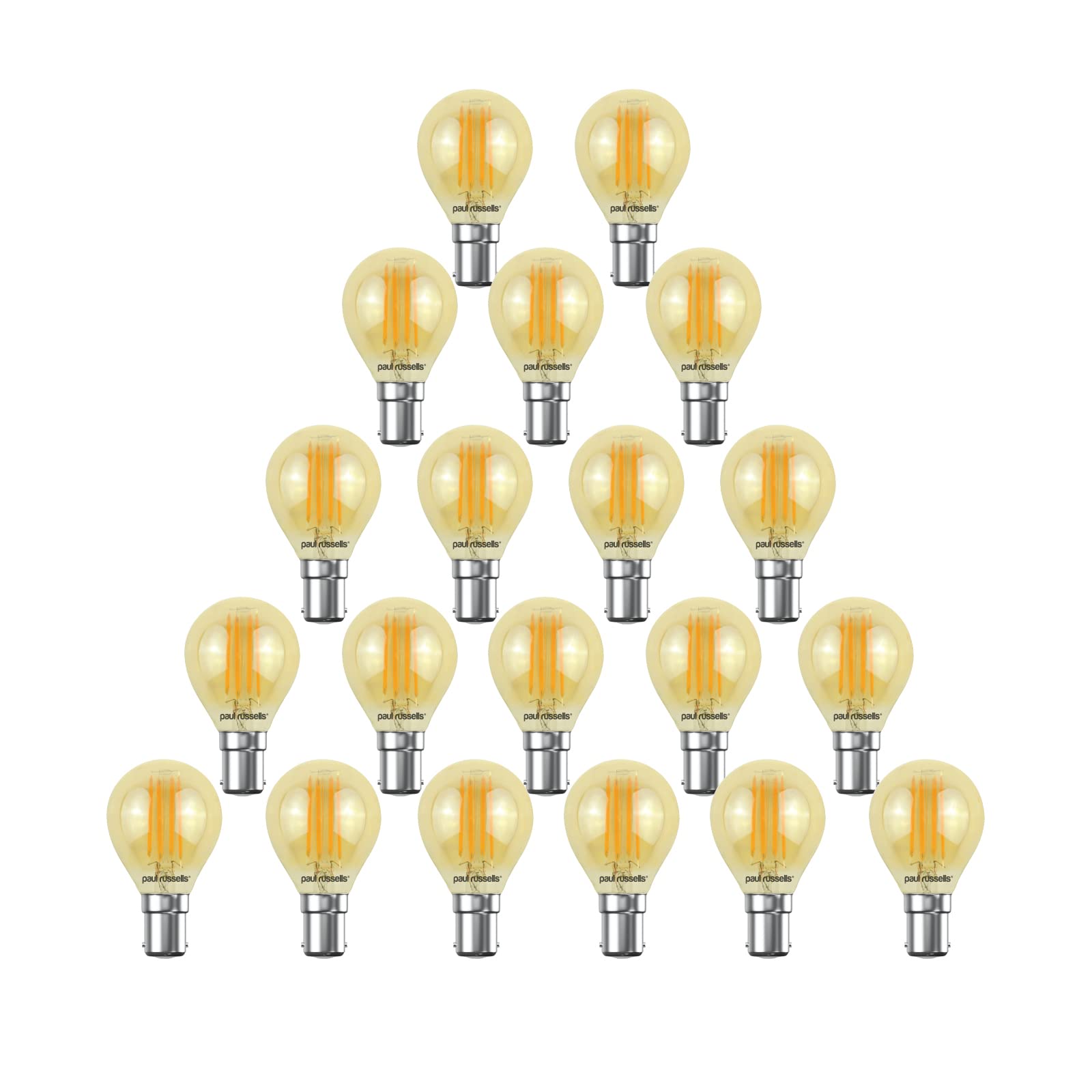 paul russells LED Filament Golf Ball Light Small Bayonet Cap B15D, 35W Equivalent G45 Bulbs, 4W 380LM LED SBC 2200K Amber Lamps, Home Ceiling Chandelier Energy Saving Lightbulbs, Pack of 20