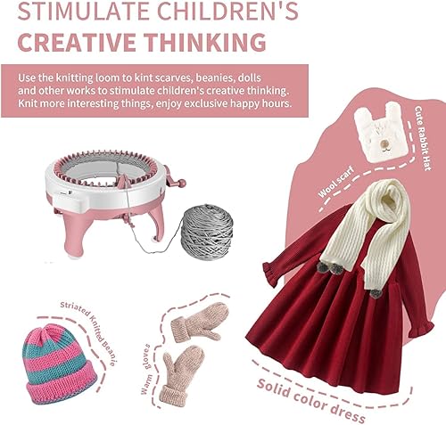 Miniatura 5 de Máquina de tejer con 48 agujas, telar giratorio de tejer con contador de filas, juguete de tabla de tejer para adultos y niños