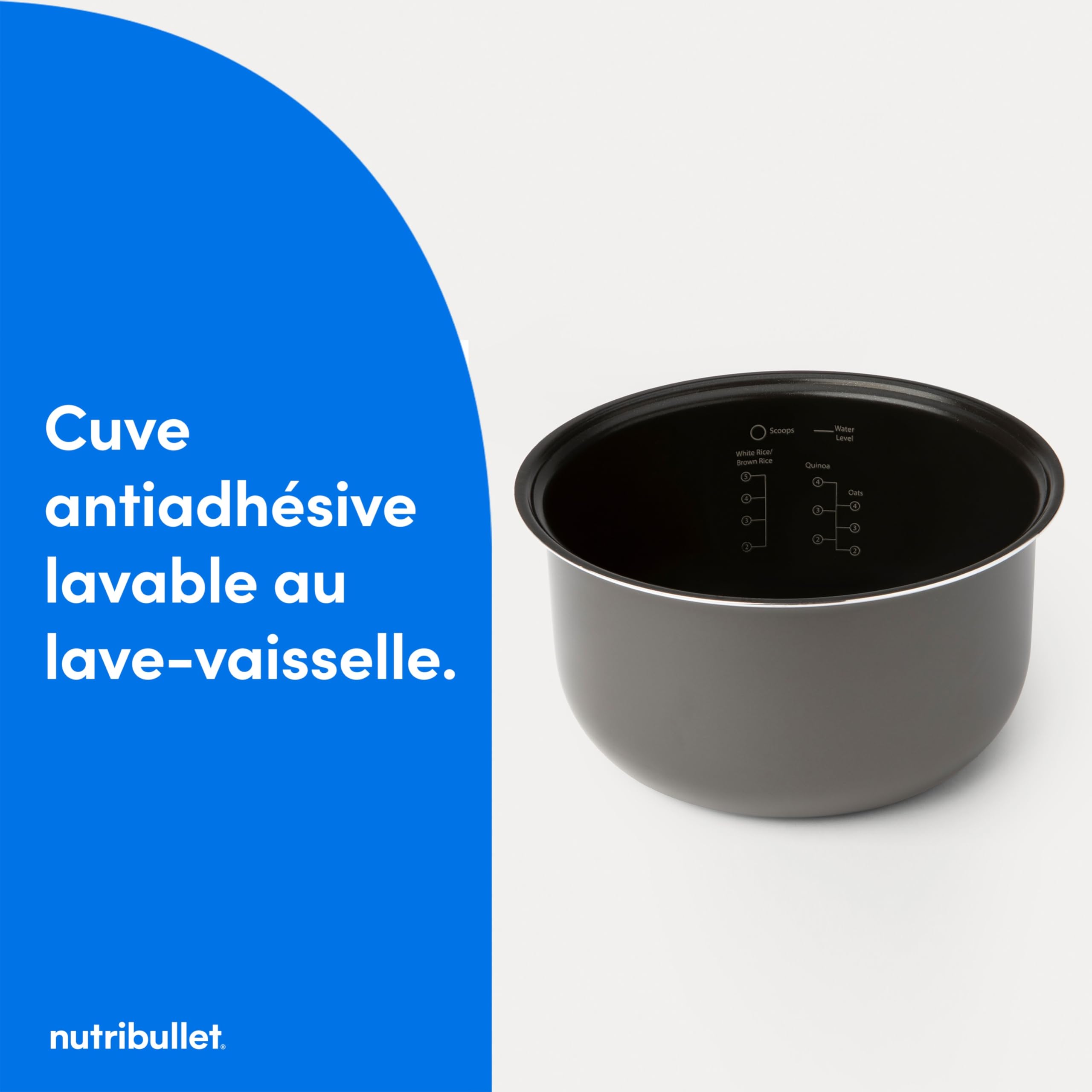 nutribullet EveryGrain Cooker - Cuiseur Vapeur à Riz et Céréales Multifonction, 10 Verres Doseurs, 5 Programmes Auto, Fonction Maintien au Chaud 12h, Cuillère et Panier Inclus, 600W, Gris (NBRC605DG)