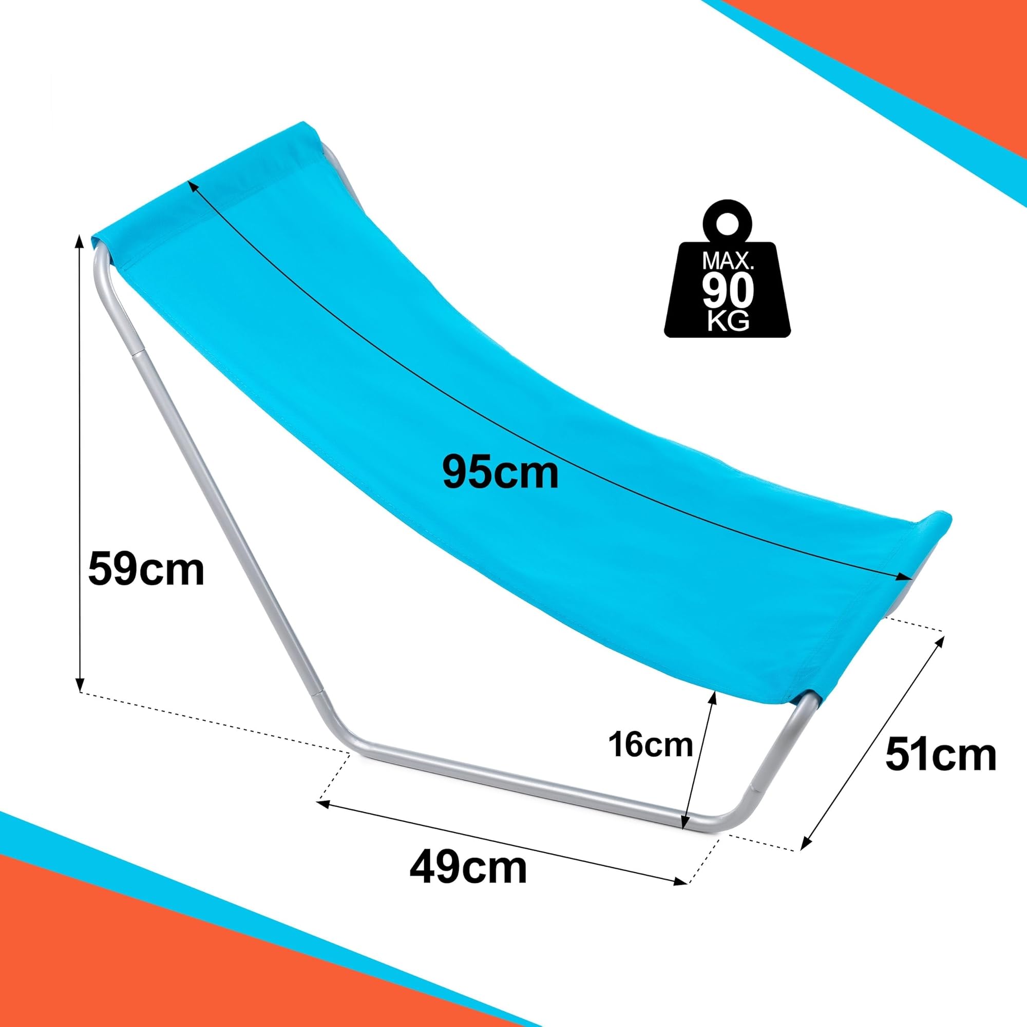 Sedia a Sdraio da Spiaggia Pieghevole – Oxford 600D Impermeabile & Ultraleggera – Per Mare, Giardino, Campeggio – Telaio Acciaio 19 mm con Borsa – Portata 90 kg – Blu