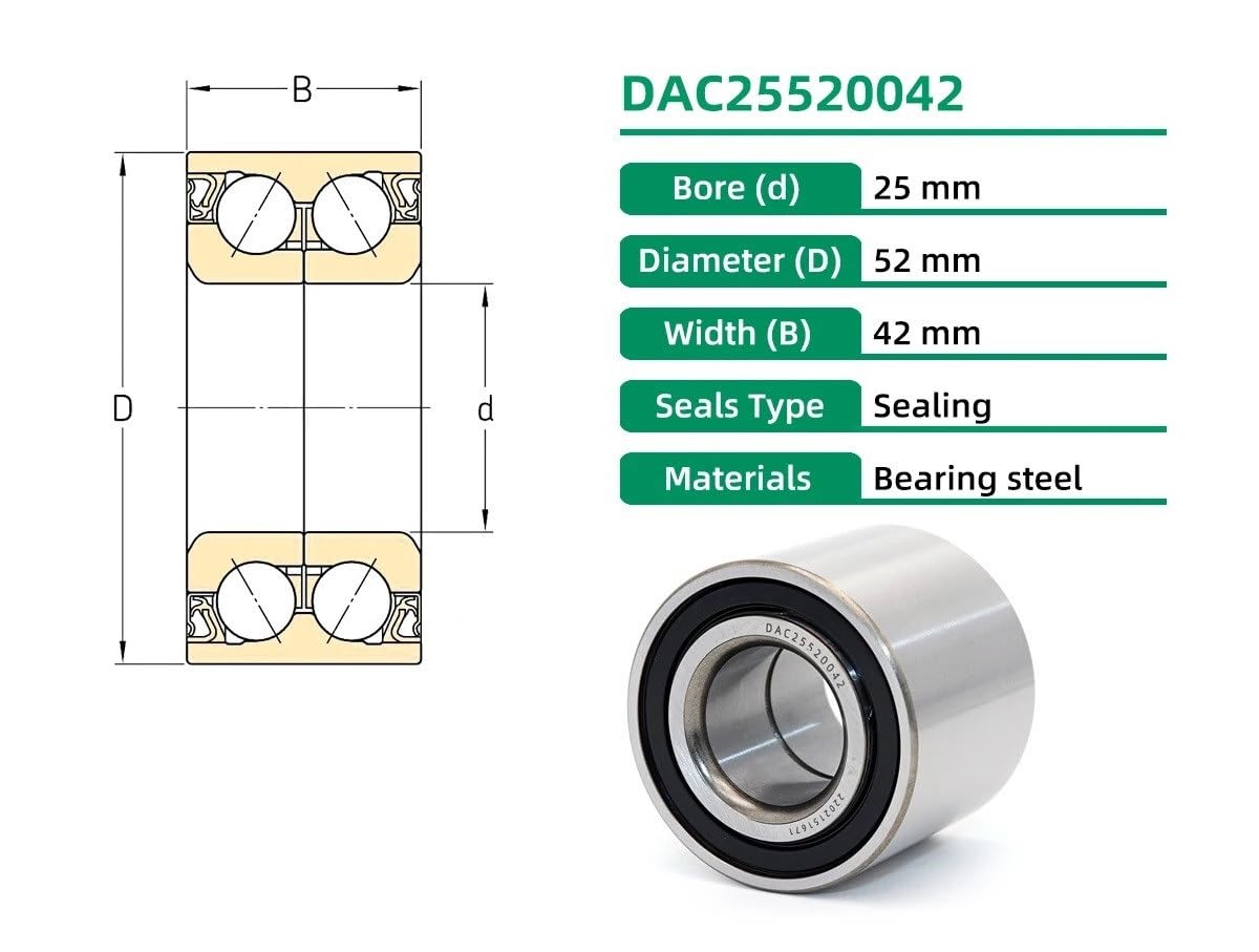 1 rodamiento de Bolas for Rueda de automóvil DAC25520042, 25 x 52 x 42 mm, rodamientos de Doble Fila DAC2552W 43210-4A00A