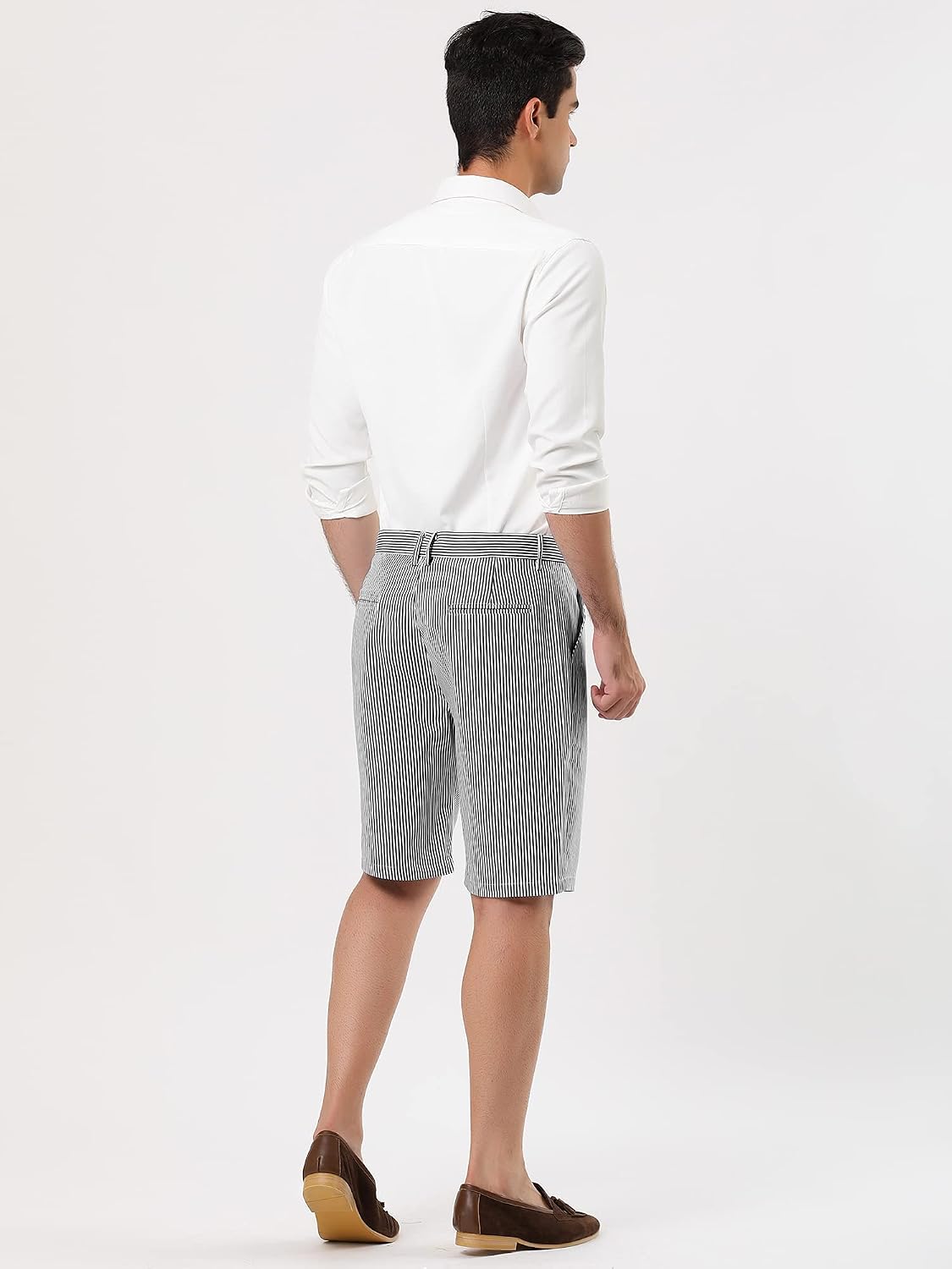 uxcell Men Summer Shorts Striped Slim Fit Flat Front Walk Chino Shorts