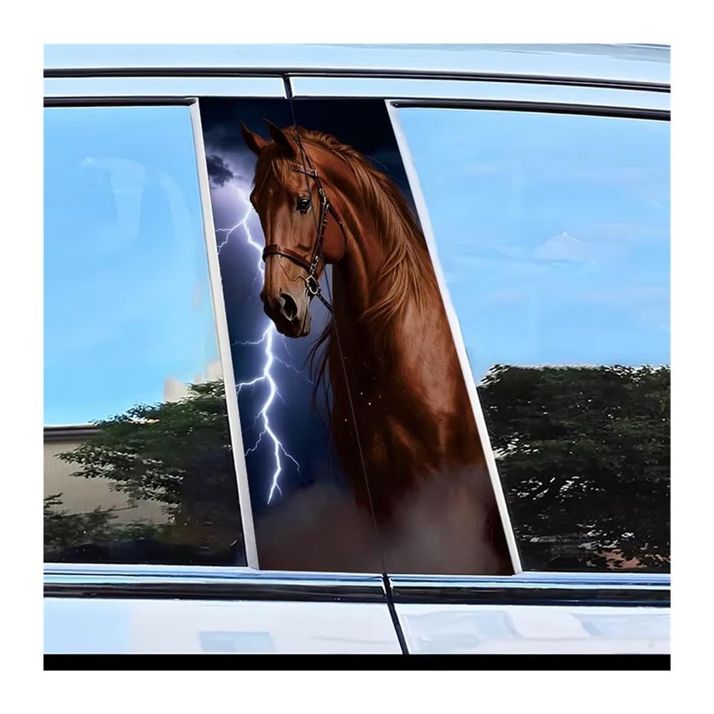 Bertdcx One Color Car B-Pillar Stickers Horse And Lightning Image Polyethylene Protective Film Auto Parts