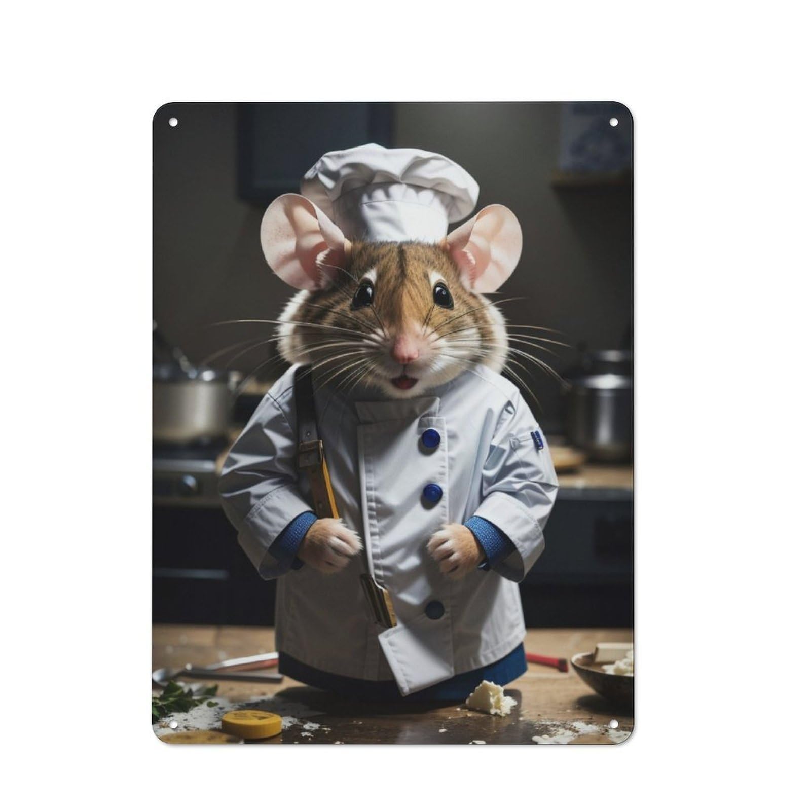 Farmhouse Chef Mouse Country Metal Sign 40x30cm, Cottage Wall Art for Farmhouse Kitchen, Pantry Or Dining Area