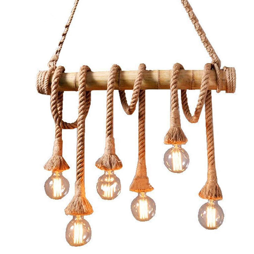 Lustre industriel vintage en bois rustique à 6 lampes suspendues pour îlot de cuisine et salon