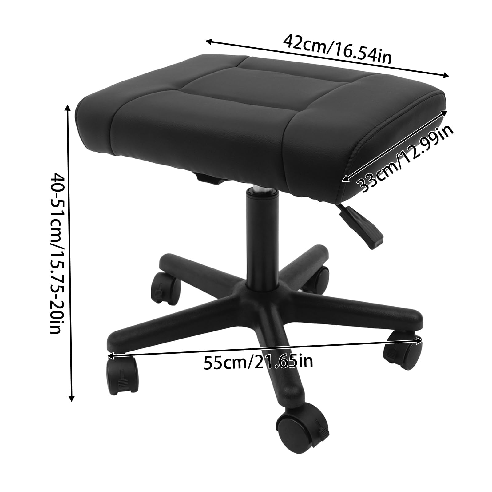 Sgabello rettangolare con ruote, altezza regolabile, poggiapiedi sotto la scrivania, sgabello girevole, altezza 40-51 cm, poggiapiedi, poggiapiedi per casa, ufficio, saloni di massaggi
