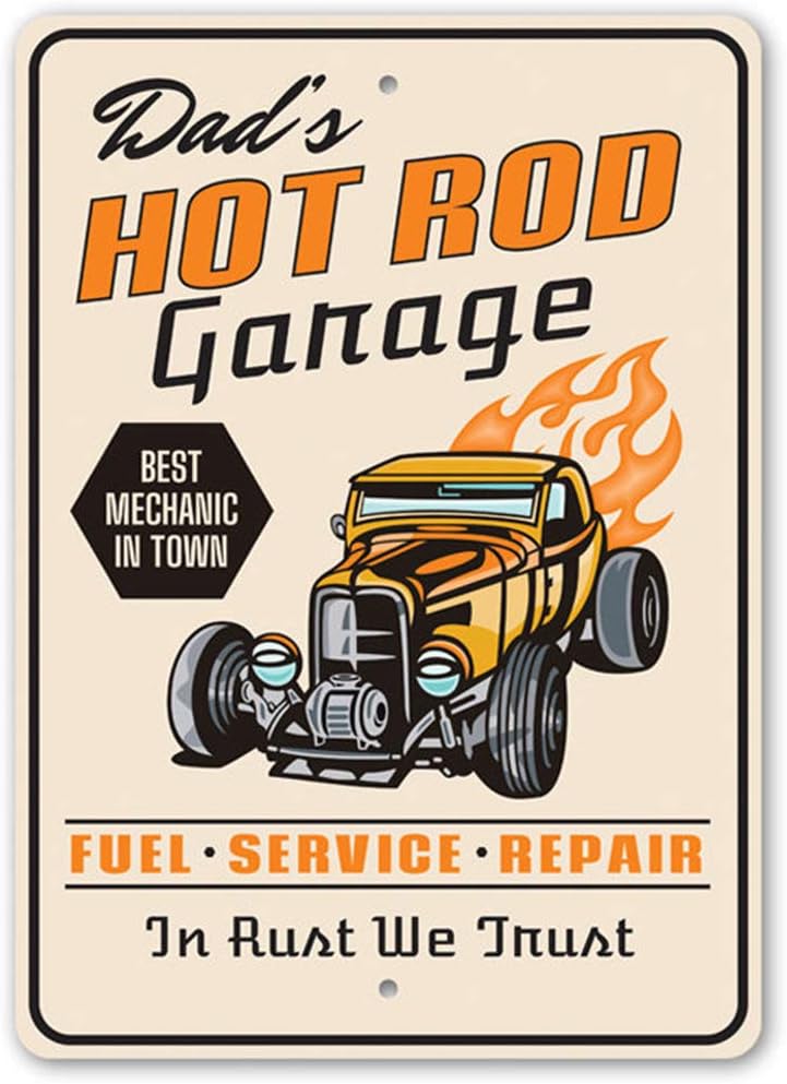 Hot Rod Garage Sign, Best Mechanic in Town Sign, Garage Aluminum Sign - 10" x 14"