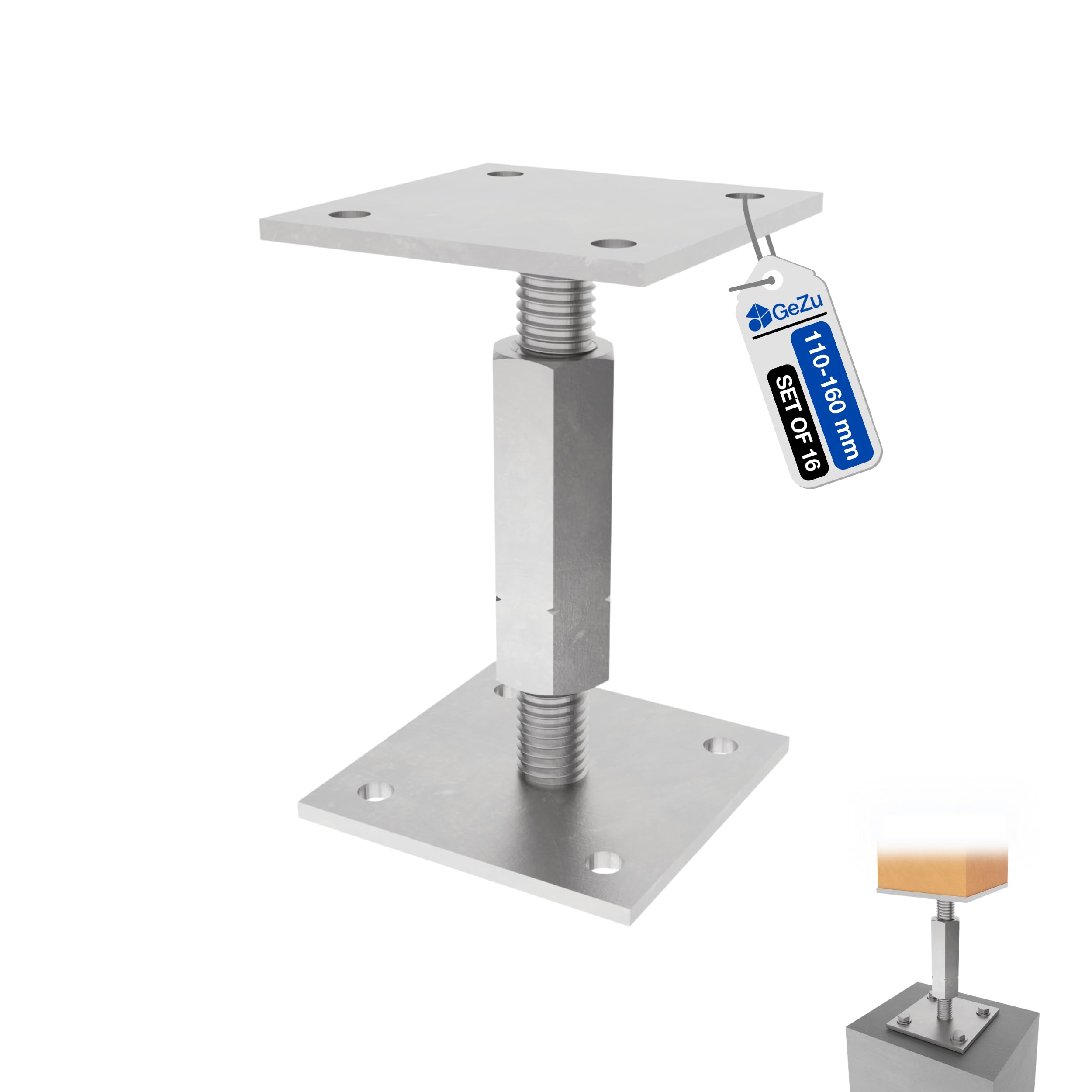 GeZu Impex Adjustable Post Support 70 x 70 mm Electroplated Set of 16 height adjust holder elevated base