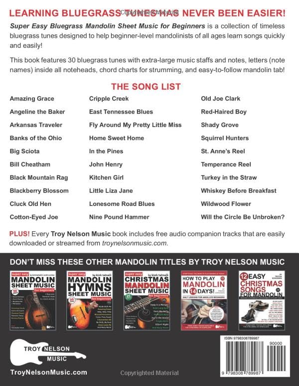 Super Easy Bluegrass Mandolin Sheet Music for Beginners: 30 Bluegrass Tunes in Big Letter Notes, Mandolin TAB, Chord Charts + FREE Audio! (Large Print Letter Notes Sheet Music) - Image 2