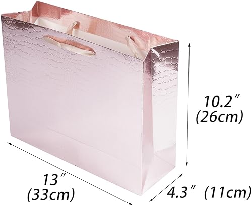 Miniatura 2 de Lyforpyton Bolsas de regalo grandes de oro rosa con papel de seda y tarjeta de 13 x 10.2 x 4.3 pulgadas, bolsa de regalo con patrón de cocodrilo