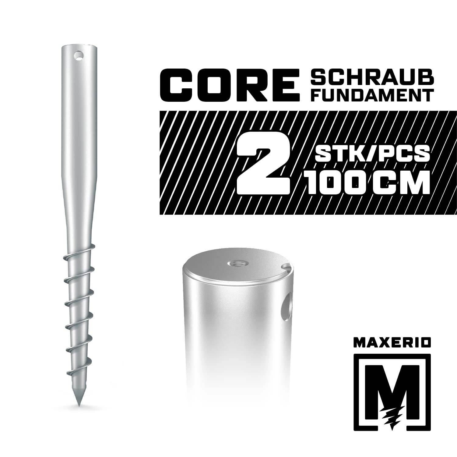 100 cm Core Schraubfundament 2er Set; Ø 60 x 2; M12