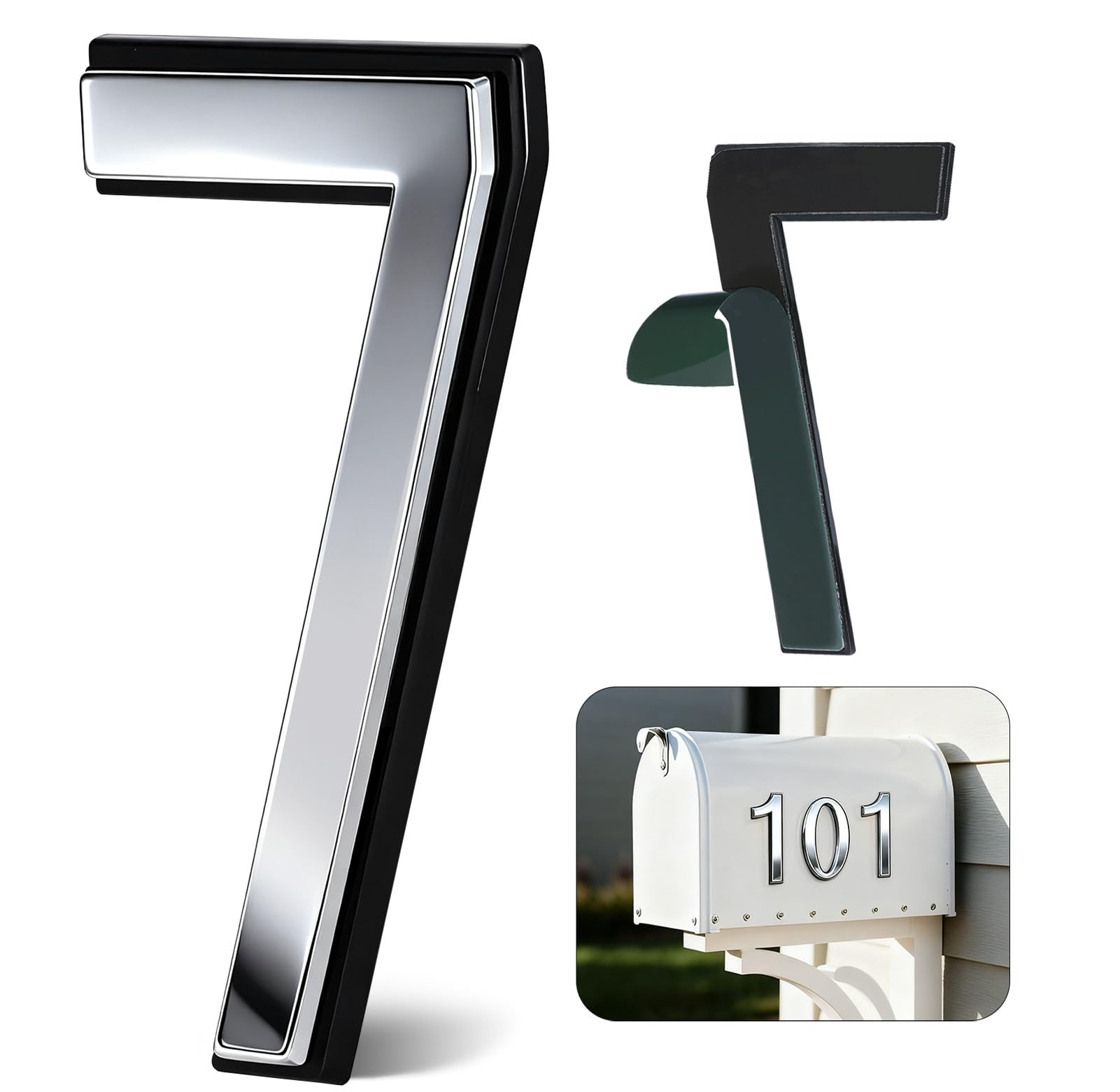 4 Inch Silver House Numbers for Outside, VONDERSO Self-Adhesive Mailbox Numbers with Exclusive Electroplated Finish and Durable ABS Base, for House Plaques, Mailbox, Yard, Garage – Plaque Number ‘7’