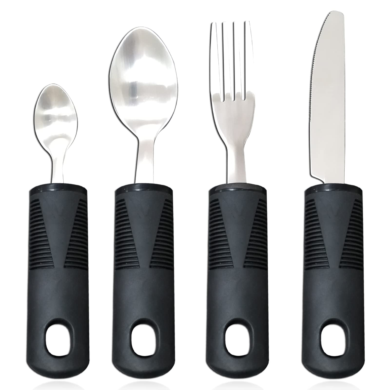 Sztućce Easy Grip, 4 sztuki, antypoślizgowe uchwyty, zestaw sztućców, dla osób starszych z zapaleniem stawów, parkinsonów, osób z ograniczonym ruchem dłoni lub drżącymi dłońmi