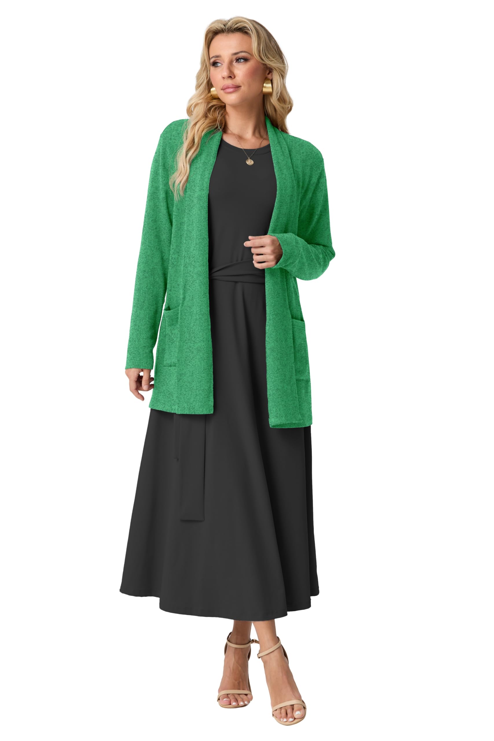 GRECERELLE Cardigan à manches longues pour femme - Élégant et léger - Décontracté - Long col châle - Manteau en tricot décontracté avec poches - Printemps, automne, hiver