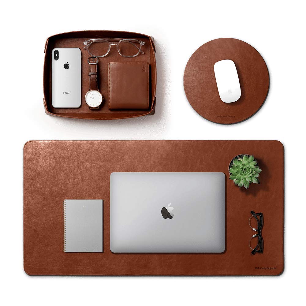 DailyObjects Turf Desk Mat Trio Bundle | Turf Vegan Tray | Orb Mouse Pad - Limited Edition | Work from Home/Office/Gaming | Premium Vegan Leather | Anti-Skid | Anti-Slip | Reversible | 85 * 45 cm |Tan discount deal