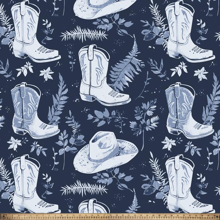 Country Cowboy Boots and Hats Anti-Pill Premium Fleece Fabric by The Yard